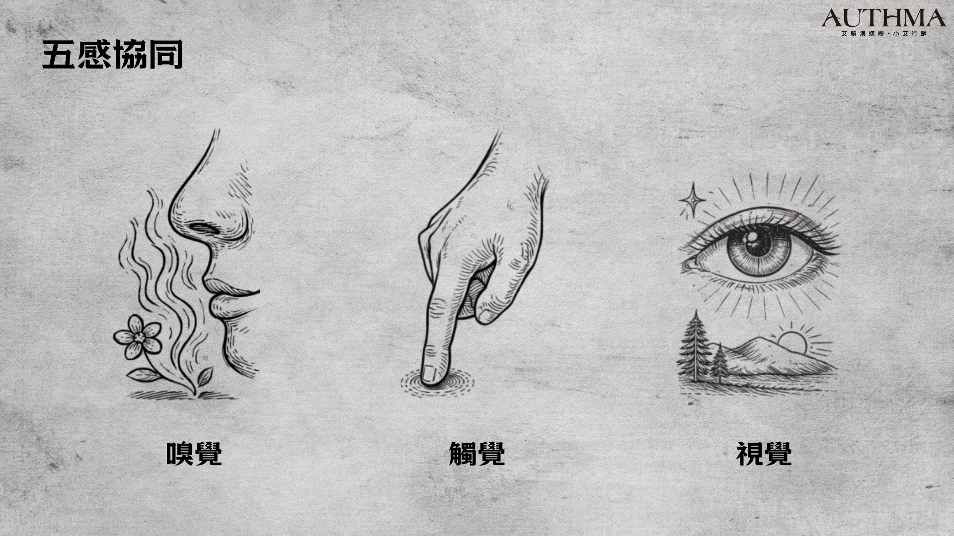 嗅覺、觸覺、視覺三種